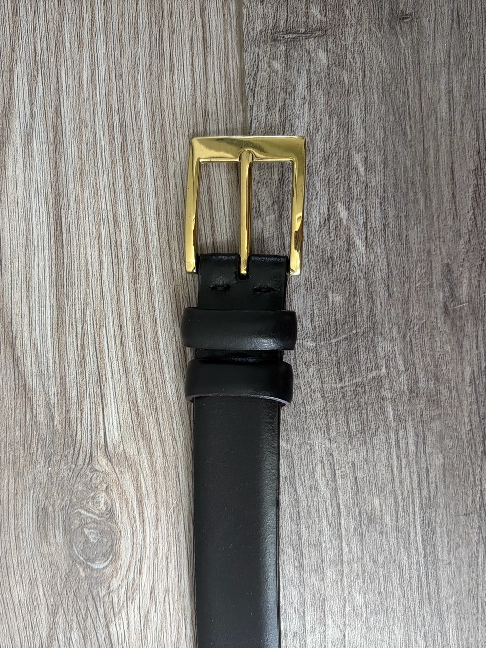 Vintage Black Leather Belt Square Gold Buckle